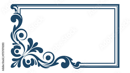 Elegant dark blue decorative corner flourish border design for invitations and stationery