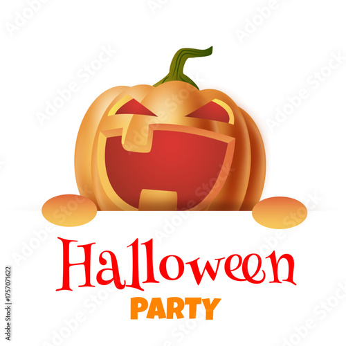 Halloween Party with a Pumpkin smiling and hiding . vector illustration