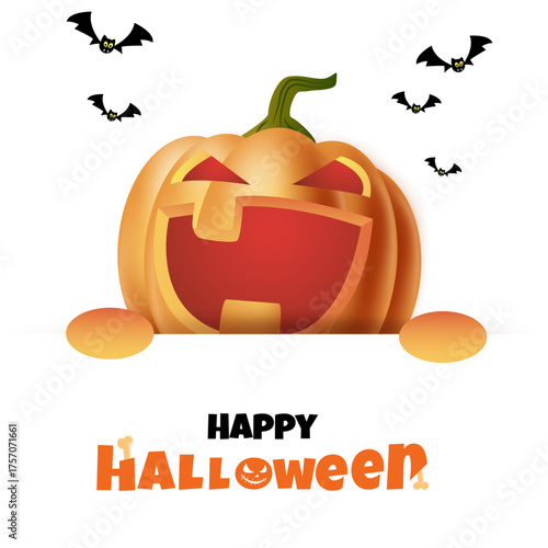 Halloween Party with a Pumpkin smiling and hiding . vector illustration