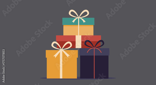 A bright and cheerful vector illustration set featuring a collection of various sized gift boxes or presents.