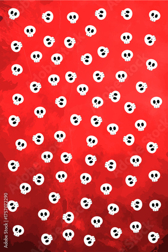 White Skulls Pattern - vector illustration
Vector pattern of doodled white skulls on a red background.