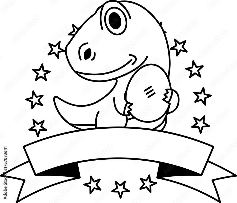 Obraz premium black and white logotype of A dinosaur holding an egg