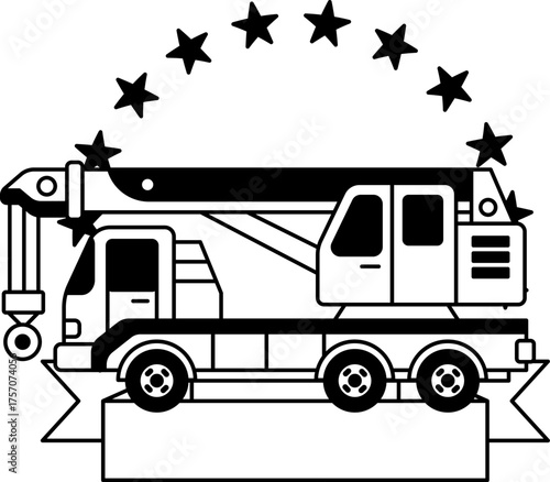 black and white logotype of A crane with stars surrounding itblack and white logotype of A crane with stars surrounding it