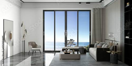 Sliding door, 3D rendering of sliding glass door