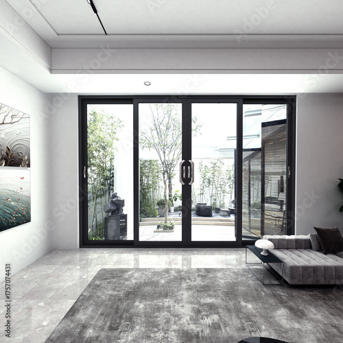 Sliding door, 3D rendering of sliding glass door