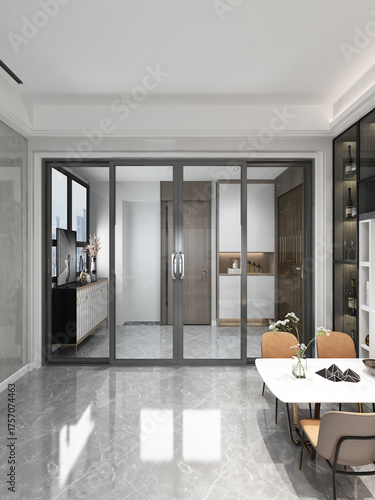 Sliding door, 3D rendering of sliding glass door