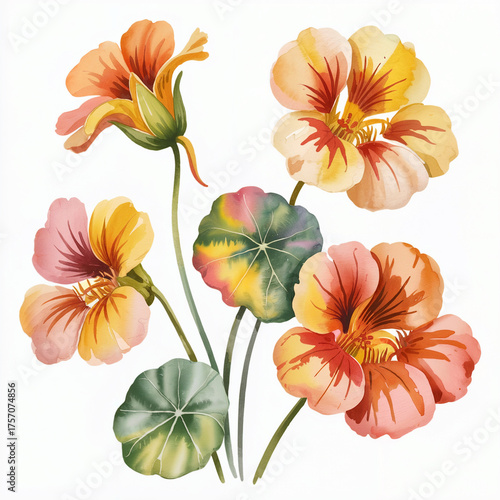 Wallpaper Mural Nasturtium flower, watercolor drawing Torontodigital.ca