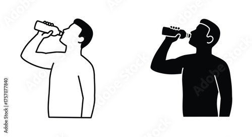 Illustration of a man drinking water shown in positive and negative space
