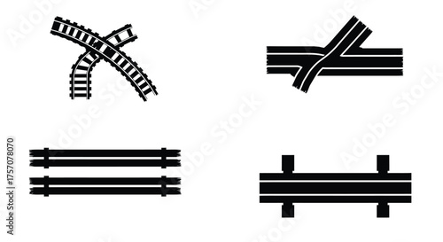 Black and white illustration depicting various railway track configurations
