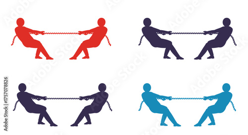 Silhouette figures engaged in a competitive tug of war illustration
