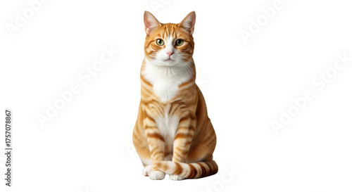 Fényképezés Isolated orange tabby cat sitting up facing forward looking at the camera, on cl