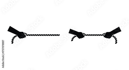 Two hands gripping a rope pulling in opposite directions isolated design