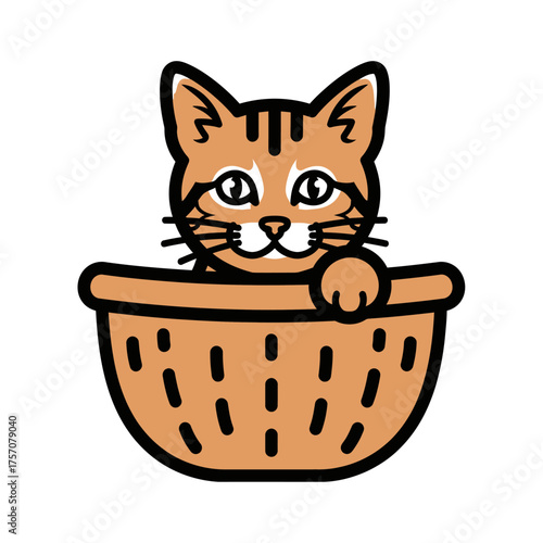 Cute Cartoon Cat in a Basket Illustration.