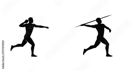 Two athletes in silhouette demonstrate the javelin throw motion
