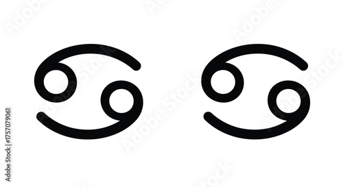 Simple black and white illustration of two cancer zodiac symbols side by side