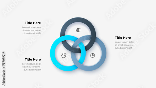 Infographic of three overlapping rings showcasing analysis and business icons. Perfect for presentations, data visualization, financial, and marketing concepts