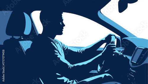 Man adjusting car seat while driving in modern vehicle interior  