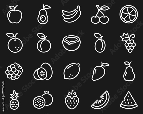Simple Set of Fruits Related Vector Line Icons