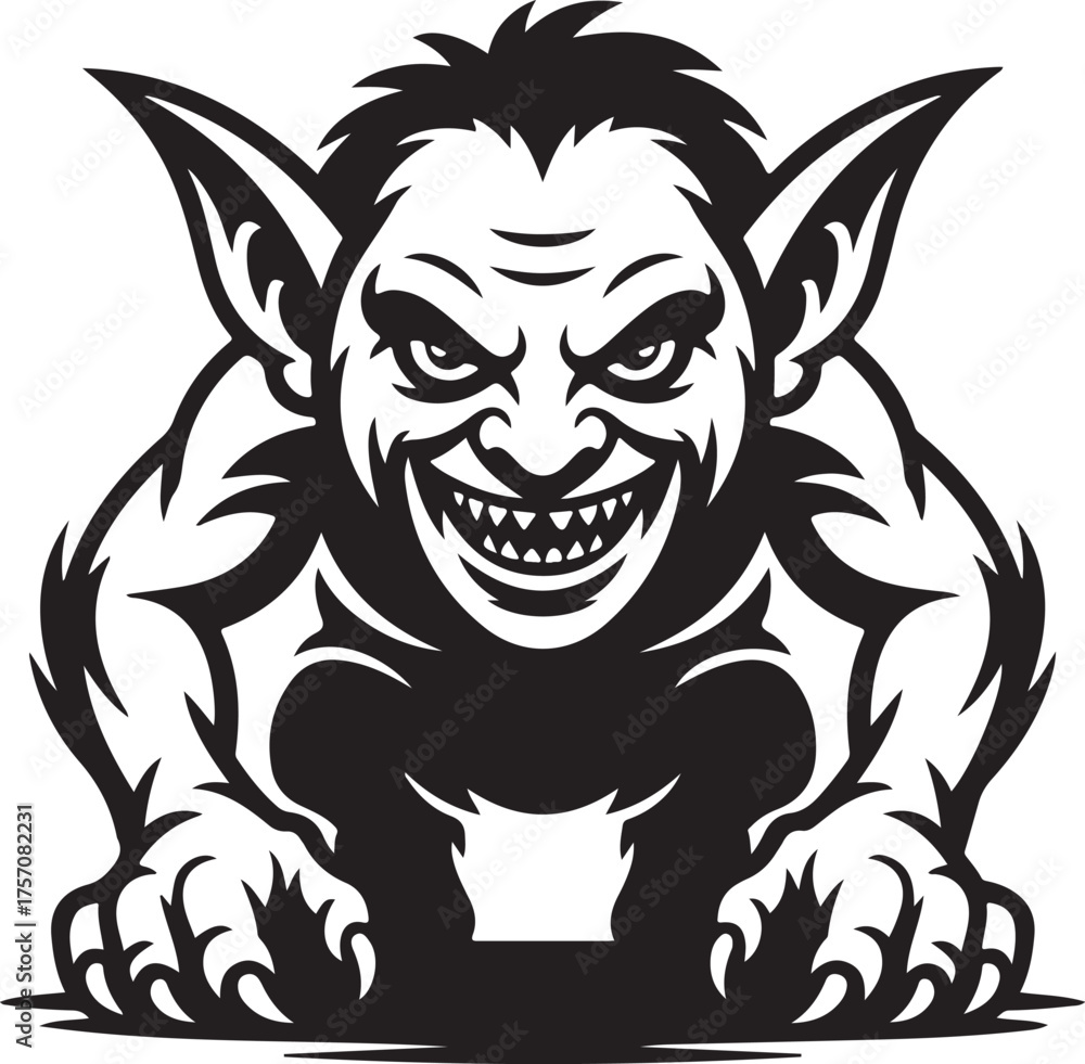 Obraz premium Evil Goblin Silhouette with Sharp Teeth and Pointed Ears
