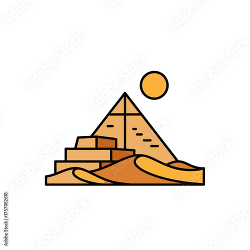 Egyptian Pyramid in the Desert with Sun, Ancient Architecture, Travel Destination.