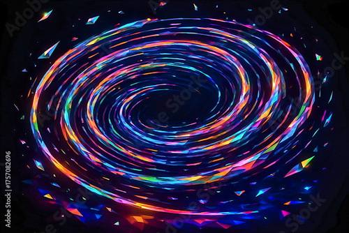 Rainbow Swirling Data Trails with Crystal Shards, Cyberpunk Data Transmit Concept