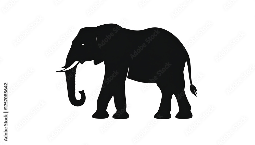 Fototapeta premium Silhouette of a large elephant walking on a white background