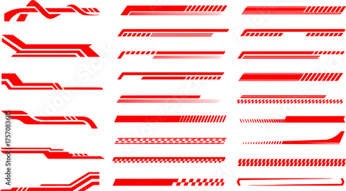 Red racing stripe vector design elements symbolizing speed, power, and automotive performance
