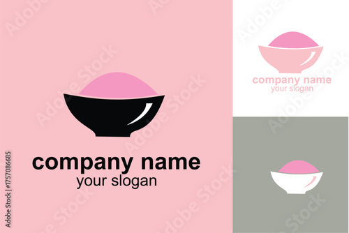 Bowl of Pink Rice Logo Design for Food Business.