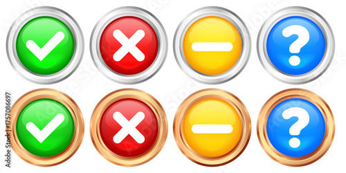 Vector check mark icon. Set of verification icons. Green check mark and red cross. Approval and rejection symbols. Element for your design, website, app, etc.