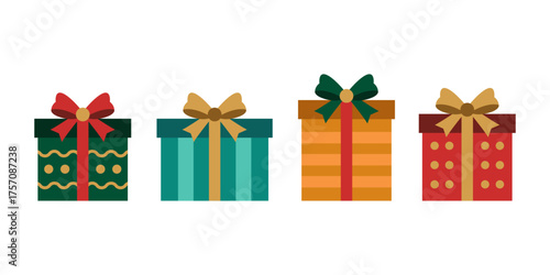 Colorful Christmas Gift Box Bundle with Ribbon and Bow for Holiday Celebration and New Year