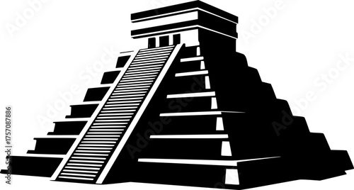 Black silhouette of a maya pyramid,  ancient, civilization