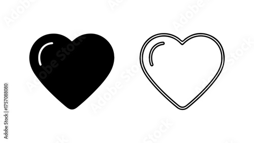 Heart icons with outline and solid fill with transparent background