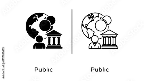 Global finance icon with building and transparent background