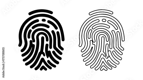 Fingerprint icons with outline and solid fill with transparent background