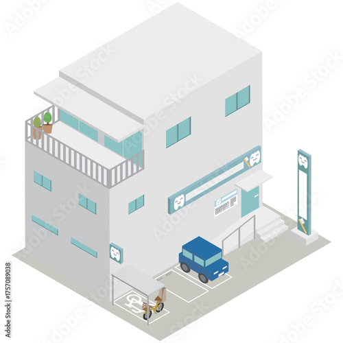 ( アイソメトリック)3階建ての歯科医院併用住宅素材
