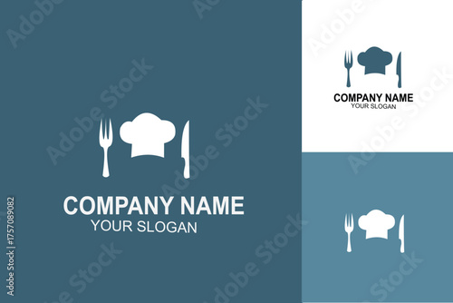 Chef Hat with Fork and Knife Logo Design for Culinary Business.