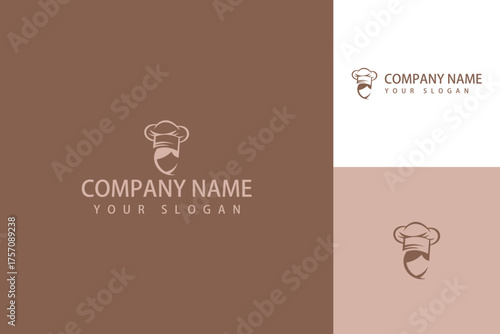 Chef logo design featuring a bearded man wearing a chefs hat.