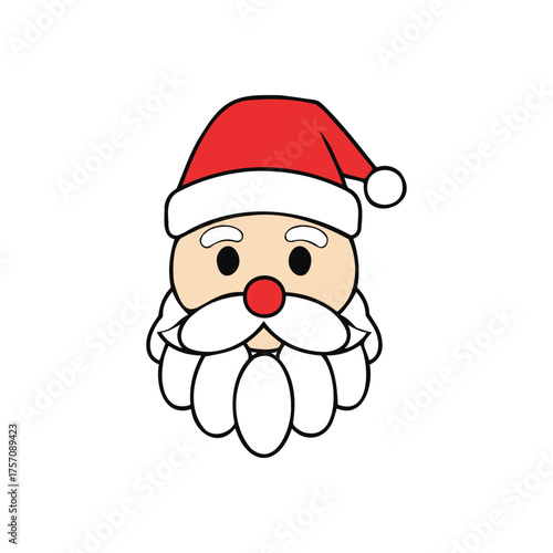 Illustration of a cartoon santa claus face with a red hat and white beard