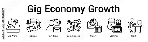 Gig Economy Growth banner web icon vector illustration concept for business with icon of Gig Work, Income, Part Time, Commission, Salary, Earning.