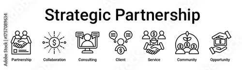 Strategic Partnership banner web icon vector illustration concept for business with icon of Partnership, Collaboration, Consulting, Client, Service, Community.