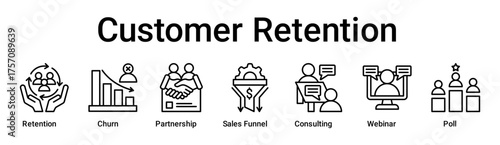 Customer Retention banner web icon vector illustration concept for business with icon of Retention, Churn, Partnership, Sales Funnel, Consulting, Webinar.
