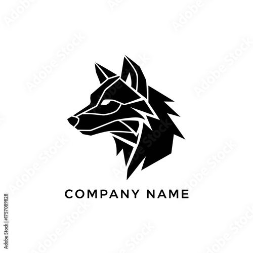 Geometric Wolf Head Logo Design in Black and White, Modern and Minimalist.