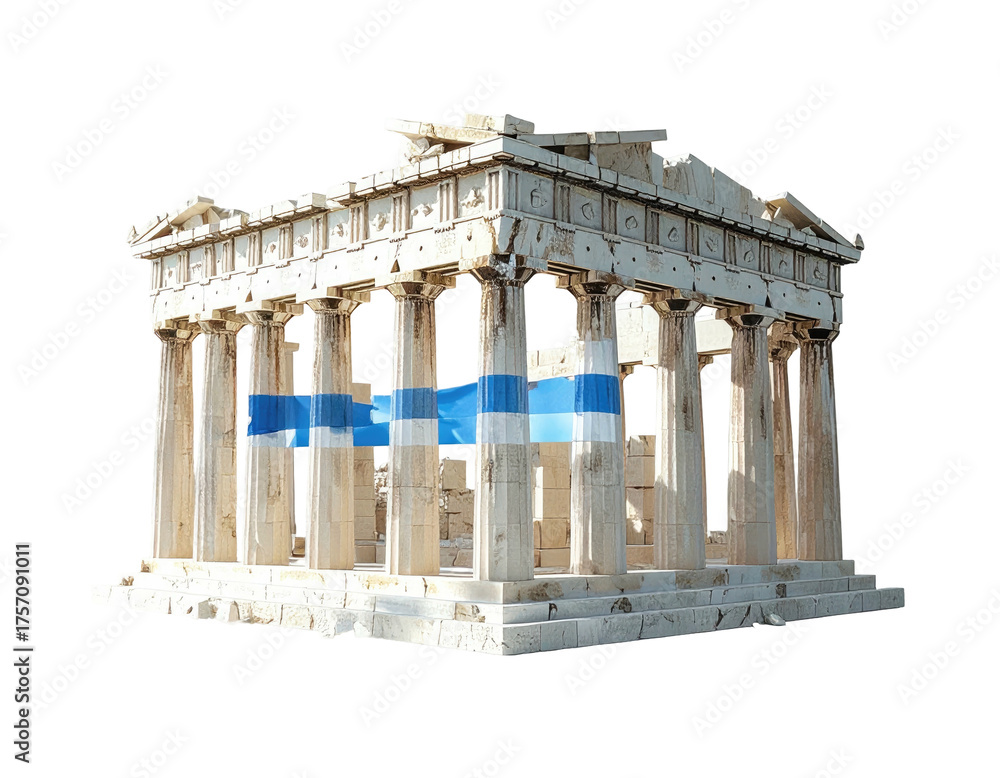 Obraz premium Architectural model of a classical Greek temple, showcasing columns and a roof