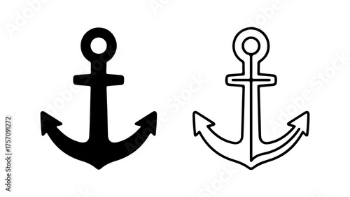 Anchor icons with outline and solid fill with transparent background