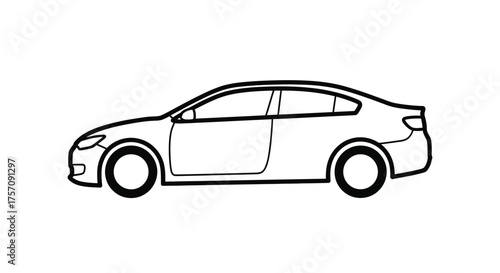 Simple black and white line drawing of a modern sedan vehicle