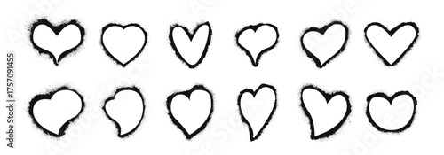 Spray paint heart frame set. Graffiti hearts with empty space for your design. Vector EPS 10