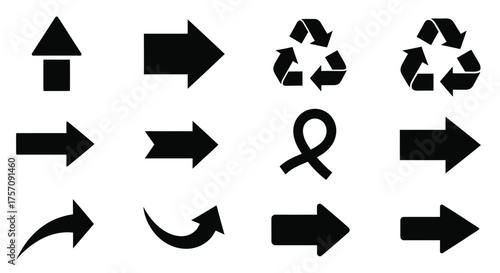 Collection of black arrow and recycling symbols displayed in a simple arrangement