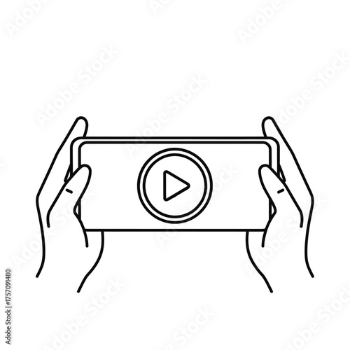 Hands holding smartphone with play button for video playback