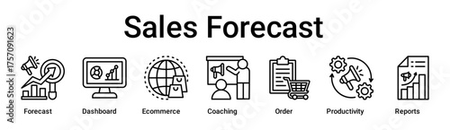 Sales Forecast banner web icon vector illustration concept for business with icon of Forecast, Dashboard, Ecommerce, Coaching, Order, Productivity.