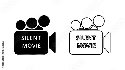 Silent movie camera icons with transparent background